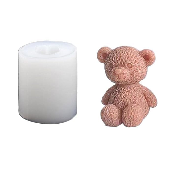 RKPM HOMES Fluffy Sitting Teddy Bear Candle Mold I 3D Cute Cub Bears Silicone Scented Epoxy Mould I for DIY Handmade Chocolate Cake Décor Aromatherapy Soap Resin Art Craft Making Home Party Decoration