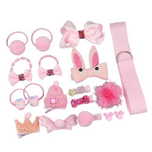 RKPM HOMES Hair Clips Set I Hair Ties Elastic I Hair Rope Barrettes, Cute Hair Bows, Ponytail Holder Hairpins Set I Hair Accessories I for Baby Girls Teens Toddlers – Set of 18 (Pink)