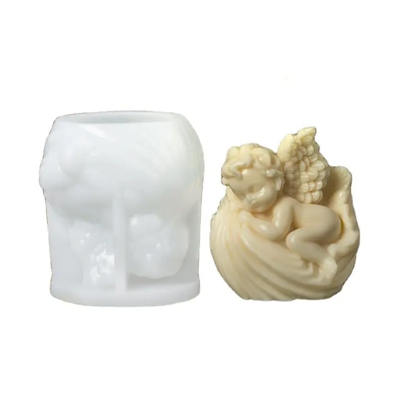 RKPM HOMES Baby Angel Candle Mold I 3D Fondant Shell Angels Shape Silicone Scented Epoxy Mould I for DIY Handmade Ornament Cake Décor Aromatherapy Soap Plaster Resin Art Craft Making Home Decoration (A)