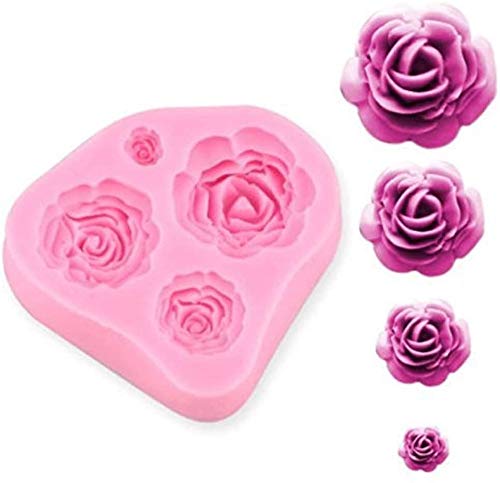 RKPM HOMES Roses Flower Silicone Cake Mold Chocolate Sugarcraft Decorating Fondant Tools 4 Size Pink Pack of 1 Mold Size - 7 X 6.5 X 1.5 Cm