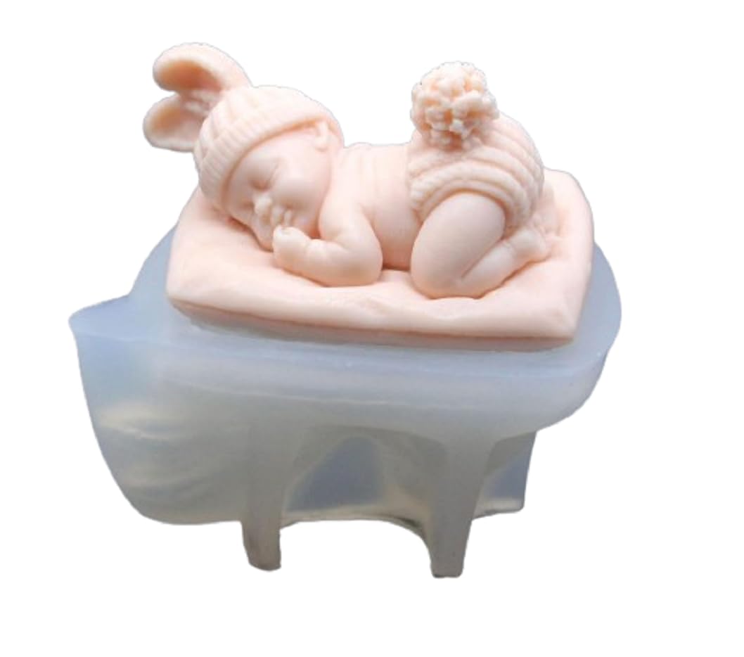 RKPM HOMES Sleeping Baby with a Pillow Design Fondant Mold I 3D Newborn Christening Silicone Mould I for DIY Handmade Cake Décor Polymer Clay Candy Cookies Muffin Soap Resin Wax Candle Making (Thin)