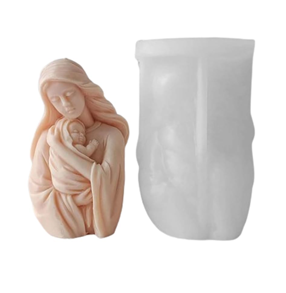 RKPM HOMES Blessed Virgin Mary with Baby Jesus Statue Candle Mold I Madonna & Child Silicone Scented Sculpture Mould I for Handmade Ornament Cake Décor Aromatherapy Soap Resin Casting Art Craft Making