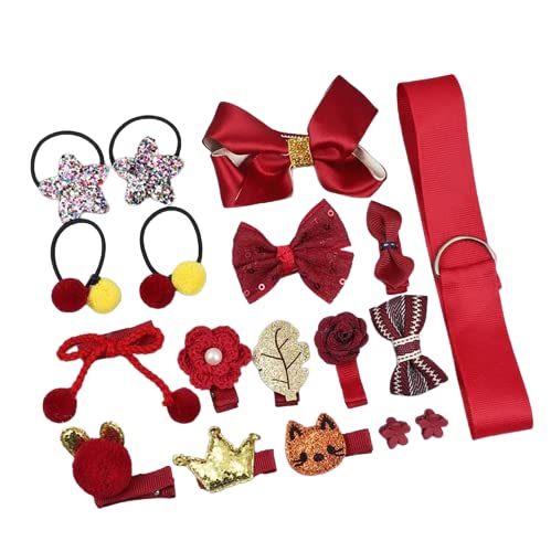 RKPM HOMES Hair Clips Set I Hair Ties Elastic I Hair Rope Barrettes, Cute Hair Bows, Ponytail Holder Hairpins Set I Hair Accessories I for Baby Girls Teens Toddlers – Set of 18 (Wine Red)