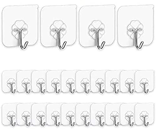 RKPM HOMES Transparent-Glue Hooks Hooks for Hanging - Heavy Duty Shower Sticky Hooks Key Hook Seamless Waterproof and Oil Proof,for Kitchen Bathroom Ceiling Window 24 Pack