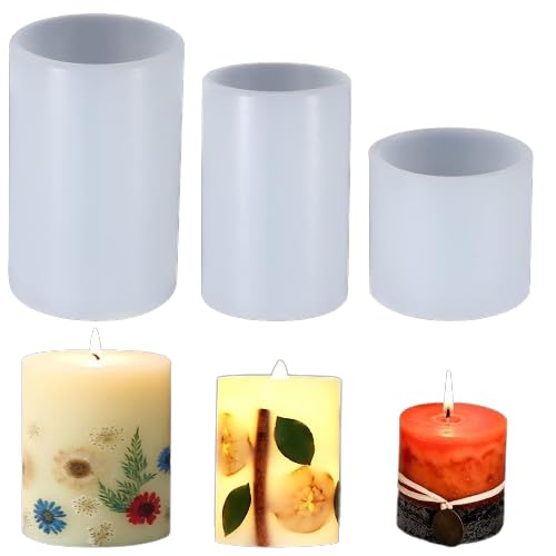 RKPM HOMES 3 Sizes Cylinder Tealight Candle Holder Mold I 3D Fondant Pillar Silicone Epoxy Mould I for DIY Handmade Ornament Chocolate, Cake Décor, Aromatherapy, Soap, Resin Art Craft Making, Home Decoration