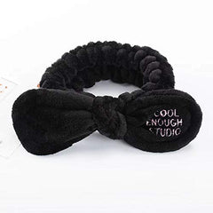 SYGA Girls Rabbit Ear Bowknot Hair Bands for Makeup, Elastic Velvet Face Wash Bath Shower Makeup Cosmetic Beauty Headbands for Washing Spa Yoga Face Care hair Accessories for Girls Women (Black)