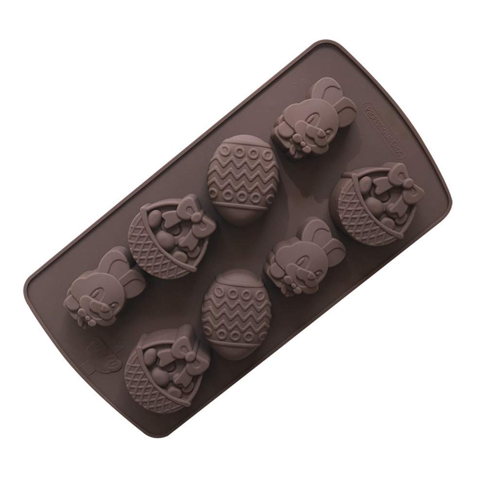 RKPM HOMES Easter Egg Rabbit Shape Chocolate Mould | Silicone Candy Mold | Baking Tools for Cake Chocolate Candy Ice Jelly | Cake Baking Moulds | Bakeware Molds | Brown – 8 Cavity