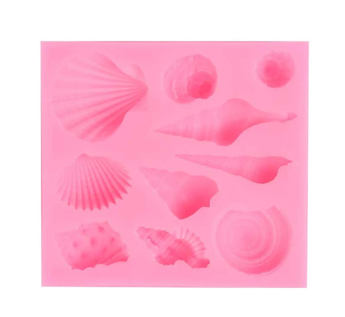 RKPM HOMES Silicone Mermaid Tail Fondant Soap Molds Seashell Sea Shell Starfish Chocolate Candy Sugarcraft Cake Decorating Polymer Clay Mold Tools. (Sea Shells Square)