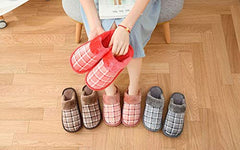 RKPM Unisex Rose Red Cotton Winter Corduroy Indoor and Outdoor Thick Bottom Non-Slip Warm and Comfortable Couple Home Slippers (38-39)