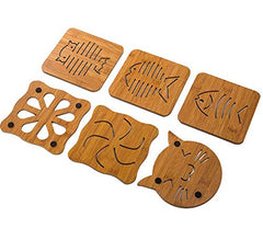 RKPM Hollow Wooden Coasters Kitchen Cutlery Thick Anti-Scalding Insulation Mat Placemats Non-Slip Pot Dish Mat 6 Pcs Small Fish