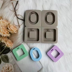 RKPM HOMES Aromatherapy Pendant Wax Mold I Oval & Square Shape Fondant Silicone Mould with Hanging Hole I Dried Flowers Resin Soap Clay Craft Jewelry Making Molds DIY Bookmark Necklace - Grey, 4Cavity