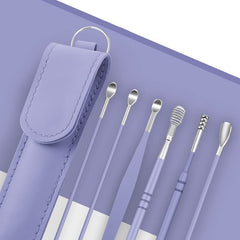 RKPM HOMES Innovative Spring Earwax Cleansing Tool Set | Portable Ear Wax Removal Set | Spoon Ear Picks | 6 Pcs Cleaning Kit for Home and Travel with Leather Storage Bag (Peach)
