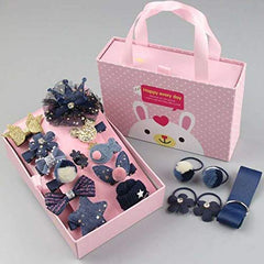 RKPM HOMES Baby Girl Hair Accessories Hair Clips Ties Hairpins Set Of 18 (Navy Blue)