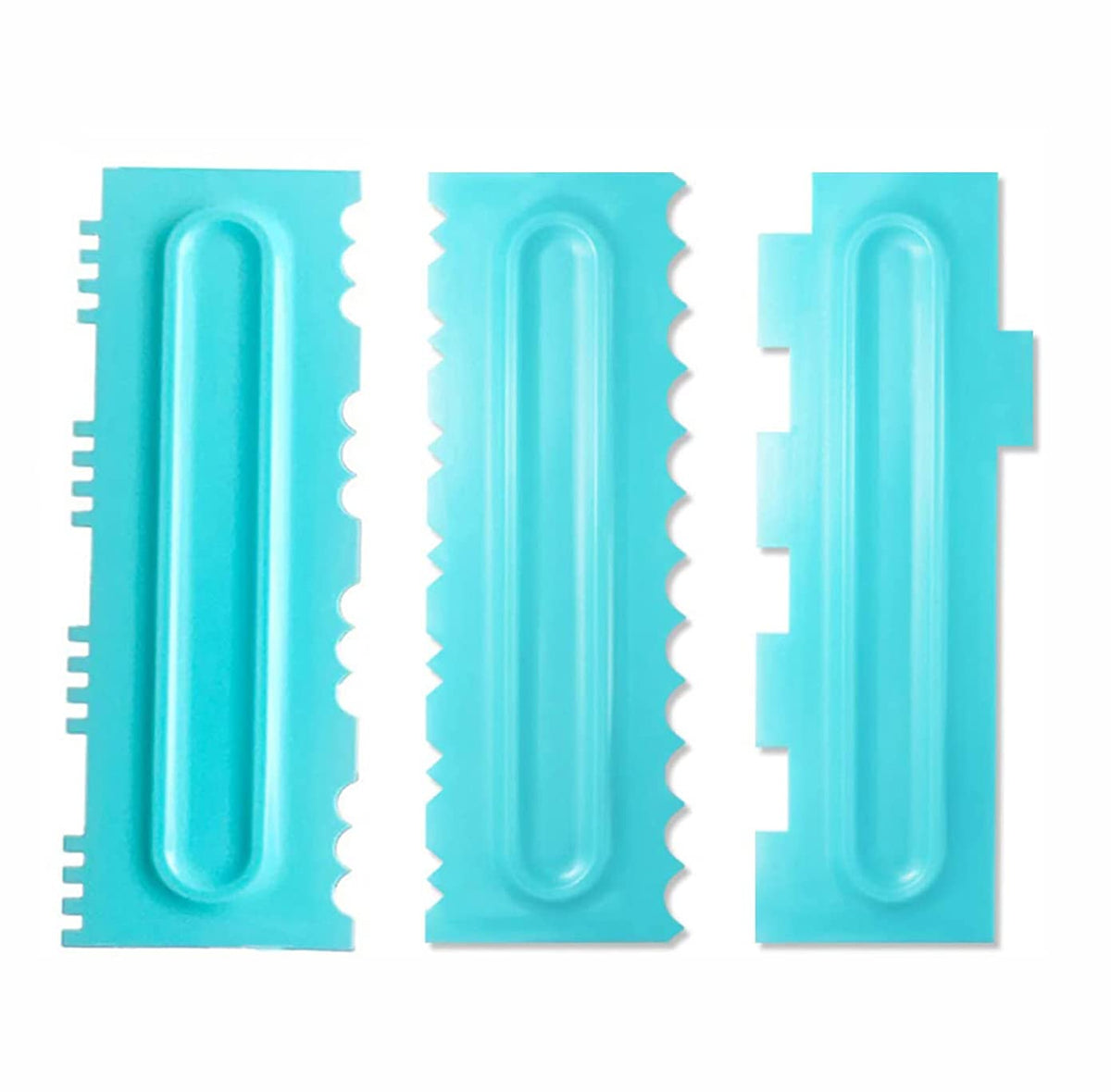 RKPM HOMES Plastic Saw Tooth Cake Scraper Set, Decorating Comb & Icing Smoother Tool Scraper, DIY Icing Decorating Spatula Decorating Mousse Butter Cream (Blue Scraper 3 Pcs)