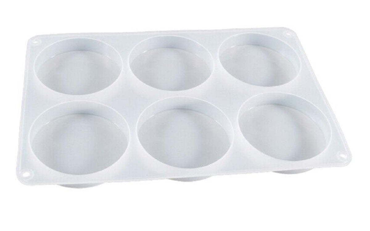 RKPM HOMES Flat Round Shape Soap Mold I 3D Fondant Cylinder Silicone Coaster Wax Tray I Handmade Sharp Soap Making Forms I Mould for Lotion Bar Cake Chocolate Ice DIY Candle Resin Art Craft - 6 Cavity