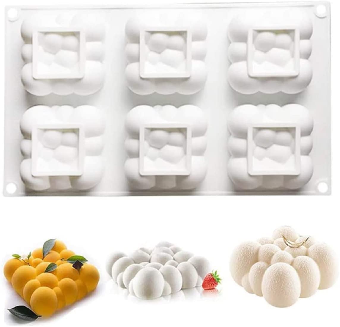 RKPM HOMES Cloud Shape Mold for Mousse Cake | 3D DIY Fondant Silicone Mousse Candy Mold | Baking Tools for Cake Chocolate Candy Ice Jelly Soap | Cake Baking Moulds | Bakeware Molds | White - 6 Cavity