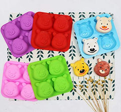 RKPM HOMES Manual DIY Silicone Soap Mold 4 Even Bear Silicone Mold Cake Mold Kitchen Baking Tools Pack of 1 Mold Size 13.7 x 14.5 x 3 cm