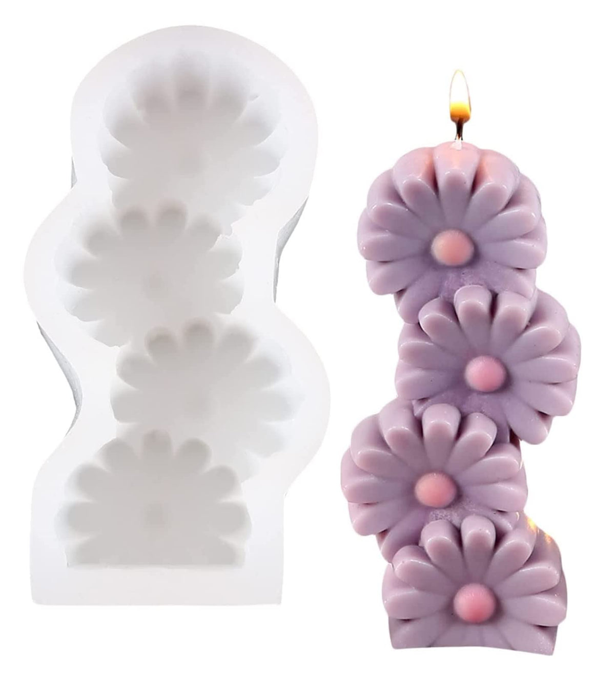 RKPM HOMES Daisy Flower Shape Pillar Resin Candle Molds I 3D Fondant Silicone Wax Mould I Handmade Candles Ornament Making I for DIY Chocolate, Cake Décor, Aromatherapy, Soap, Resin Art Craft Making