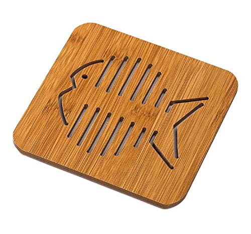 RKPM Hollow Wooden Coasters Kitchen Cutlery Thick Anti-Scalding Insulation Mat Placemats Non-Slip Pot Dish Mat 4 Pcs Big Fish