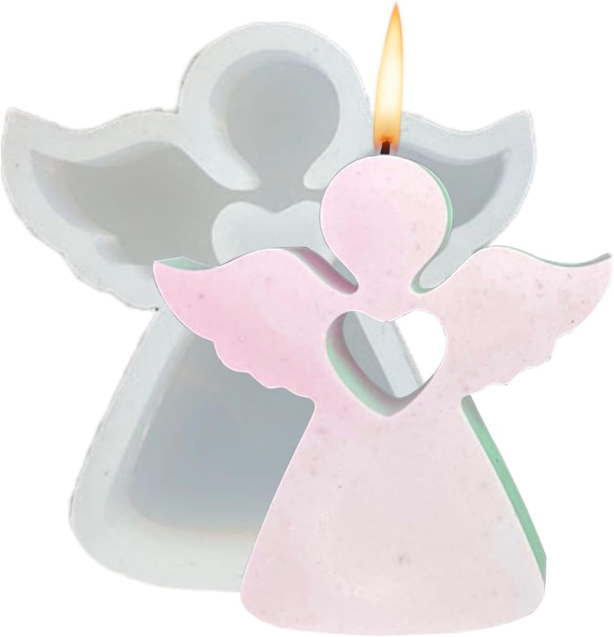 RKPM HOMES Angel Loving Heart Shape Candle Molds I 3D Fondant Angels Silicone Plaster Epoxy Mould I for DIY Handmade Ornament Chocolate Cake Décor Aromatherapy Soap Resin Art Crafts Home Decoration (Small)