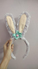 RKPM HOMES Hair Band | Big Bow Furry Rabbit Long Ears Bunny Headband | Handmade Cosplay Cute Headwear | for Washing Face, Beauty Spa Facial | Hair Accessories for Women Girls Adult Kids (Grey)