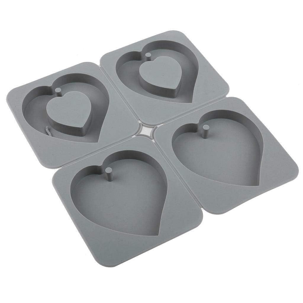 RKPM HOMES Aromatherapy Wax Mold I Heart Shape Fondant Silicone Mould with Hanging Hole I Dried Flowers Resin Soap Clay Craft Jewelry Making Molds DIY Pendant Bookmark Necklace I Grey - 4 Cavity