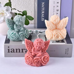 RKPM HOMES Baby Angel Candle Mold I 3D Fondant Shell Rose Angels Shape Silicone Scented Epoxy Mould I for DIY Handmade Ornament Cake Décor Aromatherapy Soap Resin Art Craft Making Home Decoration (C)