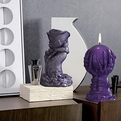 RKPM HOMES Ghost Ball Candle Molds I 3D Witch Holding Ball Silicone Epoxy Candlestick Mould I Skull Mold for Handmade Ornament Aromatherapy Resin Art Craft Making Soap Wax Home Office Decoration