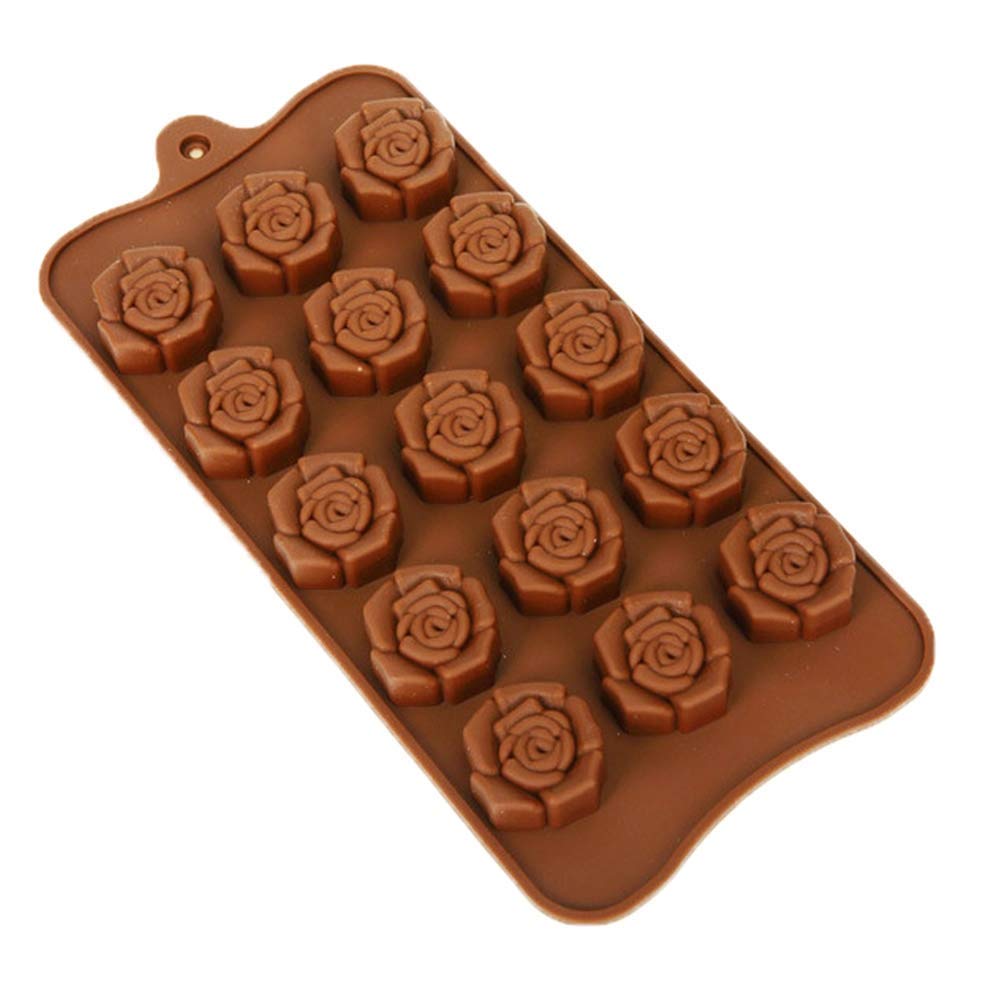 RKPM HOMES Rose Petal Shape Chocolate Mould | Silicone Candy Mold | Baking Tools for Cake Chocolate Candy Ice Jelly | Cake Baking Moulds | Bakeware Molds | Brown – 15 Cavity