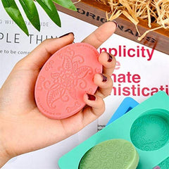6 Cavities Silicone Soap Molds, Homemade Soap Making Chocolate Baking Molds (6 Patterns Rectangle & Oval Shape)