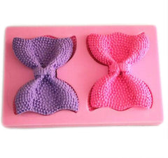RKPM HOMES Bow Art Deco Silicone Mold Sugar Craft DIY Gumpaste Cake Decorating Clay Pink (2 Cavity Doted Bow)