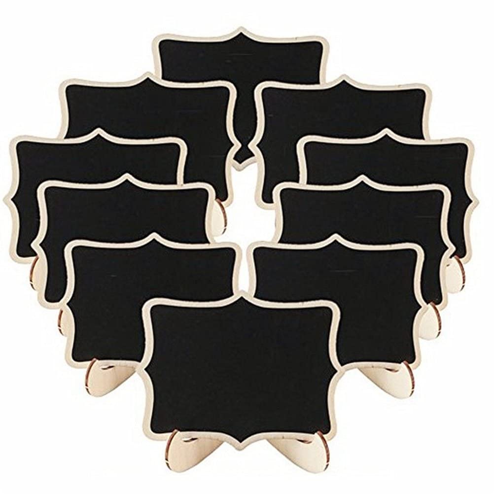 RKPM HOMES Mini Wood Lace Shape Chalkboards with Support Easels | Wooden Place Card Name | for Message Board Signs Food Labels Wedding Parties Holder Décor | Small Rectangle (Pack of 10)