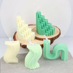 RKPM HOMES Geometric Shape Candle Mold I 3D Abstract Architectural Line Wave Silicone Epoxy Mould I for Handmade Ornament Aromatherapy, Soap, Resin Casting, Art Craft Making (Geometric)