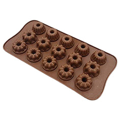 RKPM HOMES Donut Flower Shape Chocolate Mould | Silicone Candy Mold | Baking Tools For Cake Chocolate Candy Ice Jelly | Cake Baking Moulds | Bakeware Molds | Brown 15 Cavity,10X10X10 Cm