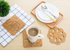 RKPM Hollow Wooden Coasters Kitchen Cutlery Thick Anti-Scalding Insulation Mat Placemats Non-Slip Pot Dish Mat 6 Pcs Big Fish