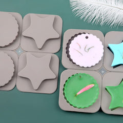 RKPM HOMES Aromatherapy Wax Mold | Round & Star Shape Fondant Silicone Mould with Hanging Hole | Dried Flowers Resin Soap Clay Craft Jewelry Making Molds DIY Pendant Bookmark Necklace | Grey -4 cavity