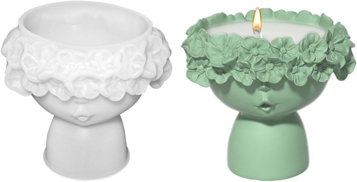 RKPM HOMES Planter Mold I Garland Girl Face Shape Casting Plant Silicone Epoxy Cement Mould I Succulent Concrete Mold for DIY Handmade Jewelry Trinket Makeup Storage Resin Candle Flower Pot Pen Holder
