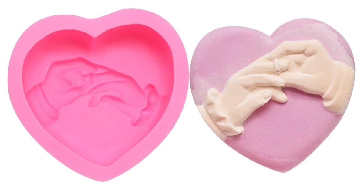 RKPM HOMES Heart Shape Chocolate Fondant Mould I 3D Hand in Hand Together Rings Love Symbol Silicone Candy Mold I for DIY Handmade Jelly Cakes Dessert Pastry Muffin Cupcake Candle Decoration Tools