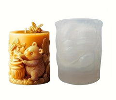 RKPM HOMES Honey Bear Cylinder Candle Mold I 3D Cute Animal Silicone Scented Epoxy Mould I for DIY Handmade Beeswax/Soy Wax Candles, Plaster Resin Clay Desktop Display Home Decor Art Craft Projects (A)