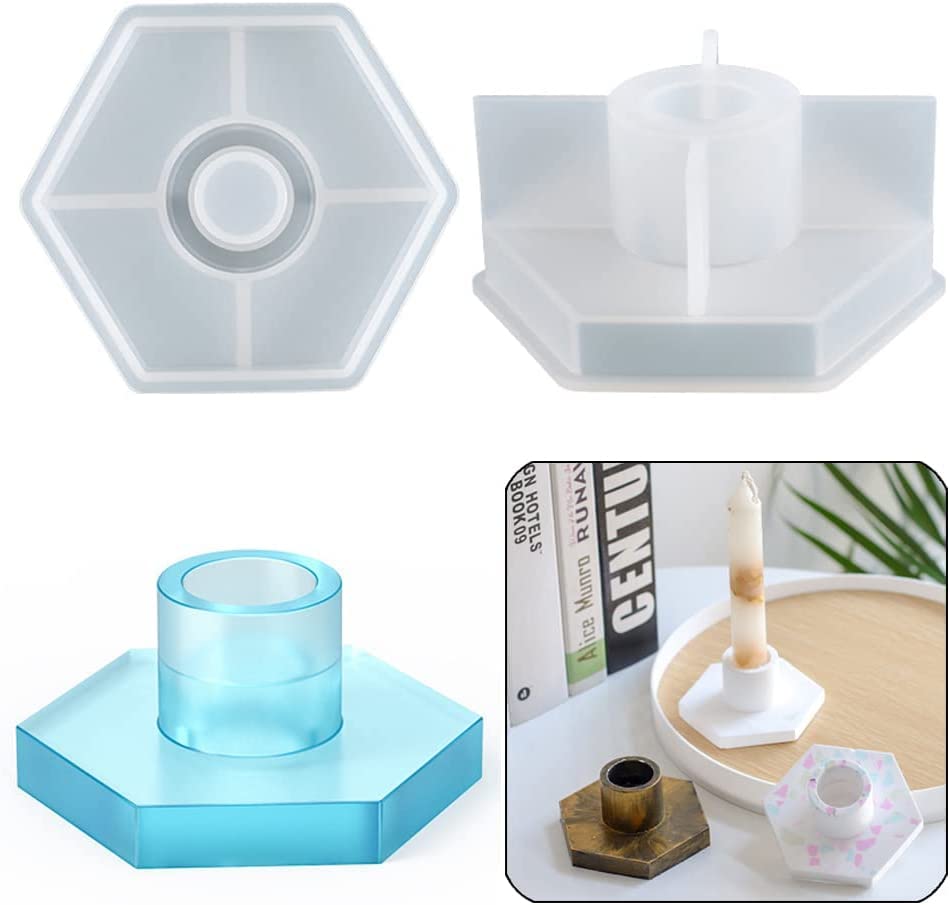RKPM HOMES Candles Holders Resin Mold I Round Pillar Candlestick Silicone Epoxy Mould I for Homemade Ornament DIY Clay, Resin Casting, Art Craft Home Decoration Making (Hexagon) - Pack of 1