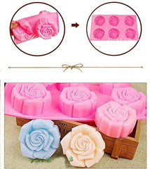 RKPM HOMES 6 Cavities Silicone Soap Molds, Homemade Soap Making Chocolate Baking Molds (Large Rose Flower)