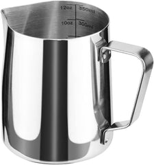 RKPM HOMES Milk Frothing Pitcher I Stainless Steel Frother Cup with Measurement Scale I Steaming Pitcher Coffee Milk Jug for Cappuccino Latte Art Espresso Machines Accessories – Silver (350ml)
