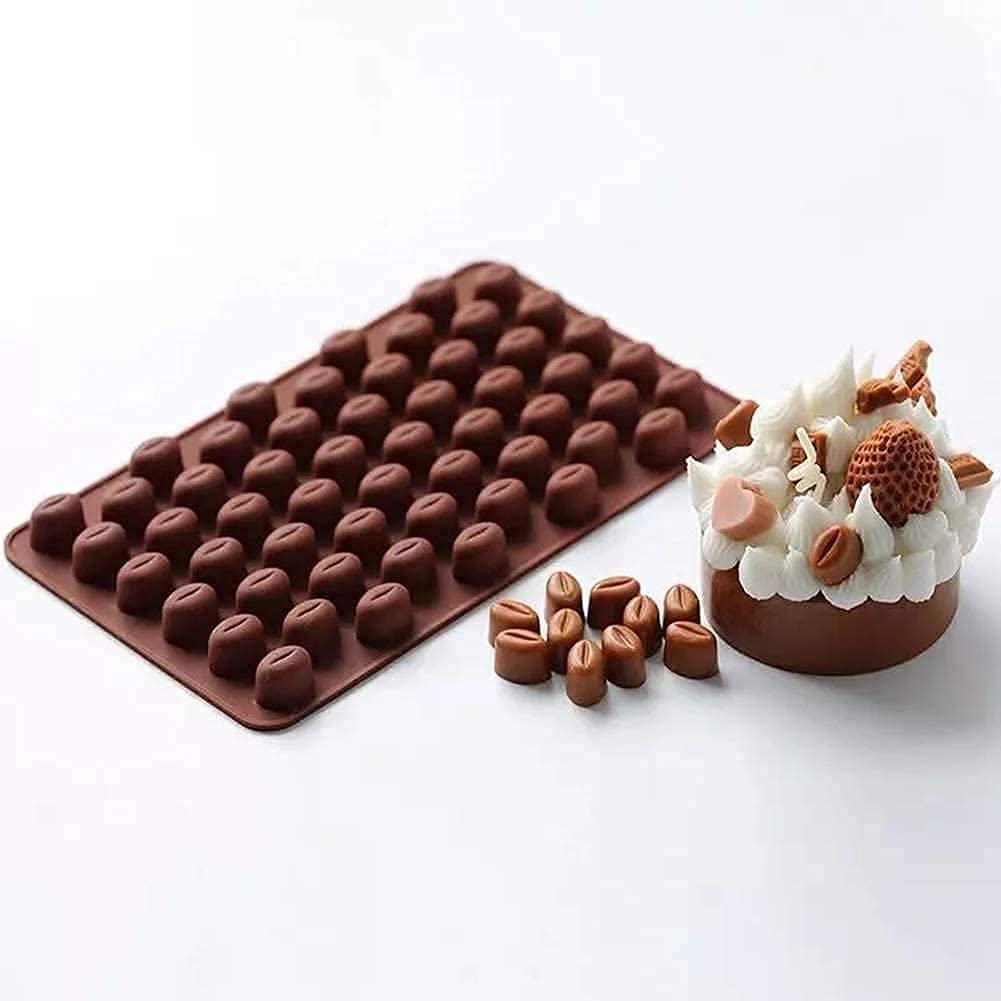 RKPM HOMES Coffee Been Small Shape Chocolate Mould | Silicone Candy Mold | Baking Tools for Cake Chocolate Candy Ice Jelly | Cake Baking Moulds | Bakeware Molds | Brown – 55 Cavity