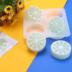 RKPM HOMES Lemon Slice Soap Mold I 3D Fondant Round Orange Silicone Plaster Epoxy Mold Tray I for DIY Handmade Lotion Bar Cake Chocolate Cupcake Candy Cookies Polymer Clay Resin Art Craft - 4 Cavity