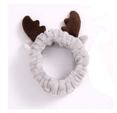 RKPM HOMES Cute Deer Antler Cat Ears Plush Headbands Soft Elastic Hair Loop Hair Bands Facial Makeup Wrap for Women Shower SPA Mask (Grey)