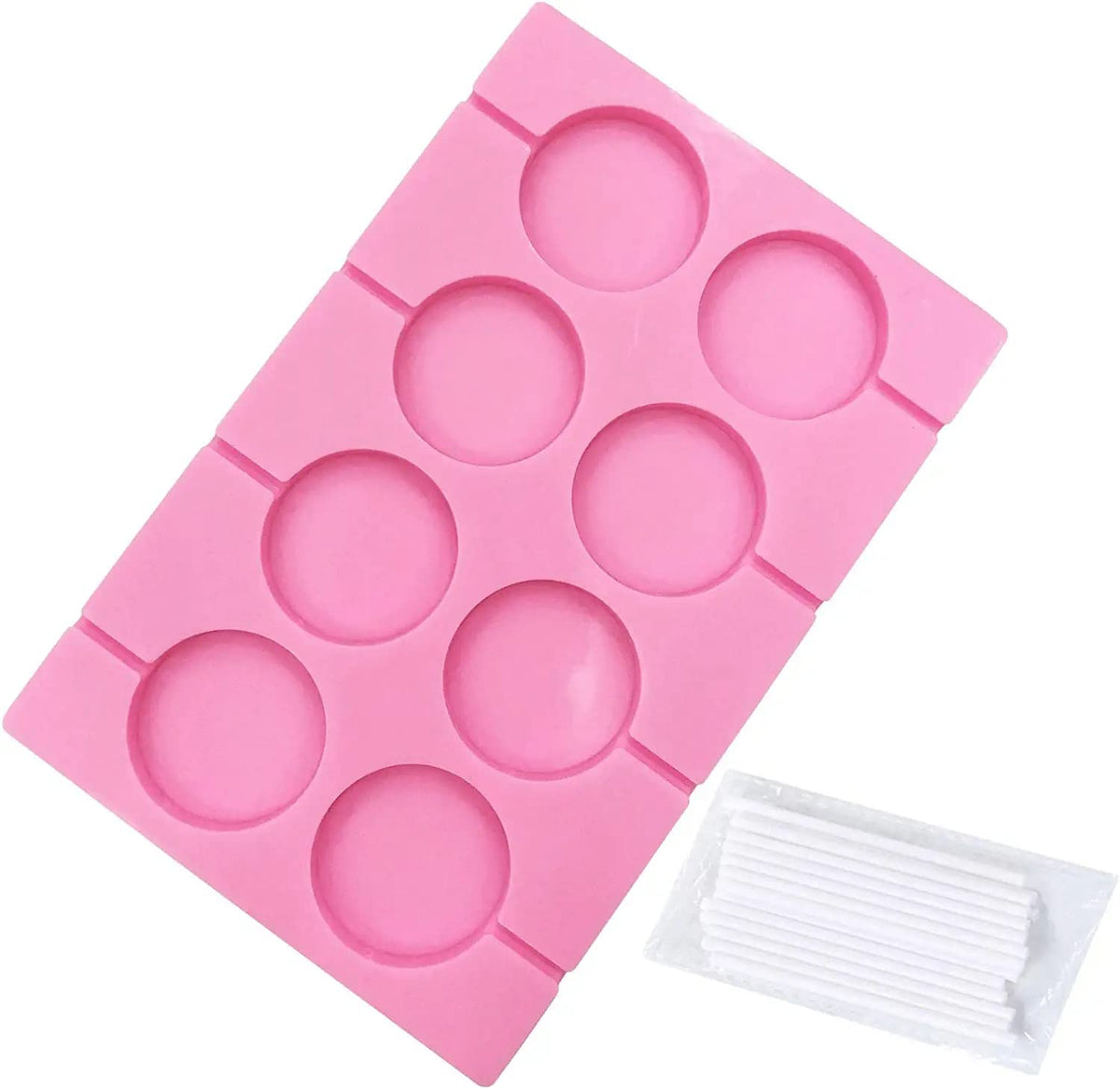 RKPM HOMES Jumbo Round Shape Chocolate Mould with Stick I Lollipop Silicone Candy Mold I Baking Tools for Cake Chocolate Candy Ice Jelly | Cake Baking Moulds | Bakeware Molds | Pink – 8 Cavity