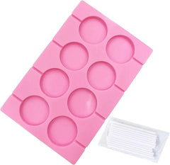RKPM HOMES Jumbo Round Shape Chocolate Mould with Stick I Lollipop Silicone Candy Mold I Baking Tools for Cake Chocolate Candy Ice Jelly | Cake Baking Moulds | Bakeware Molds | Pink – 8 Cavity