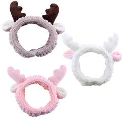 RKPM HOMES Cute Deer Antler Cat Ears Plush Headbands Soft Elastic Hair Loop Hair Bands Facial Makeup Wrap for Women Shower SPA Mask (Grey)