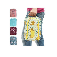 RKPM Multi Functional Zipper Waterproof Shoes Bag Nylon Material, Shoes Pouch with Handle, Shoes Storage Organizer Bag with 2 Pockets Ideal for Travel, Workout, Dancing, Gym(Navy Blue with Flower)