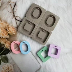 RKPM HOMES Aromatherapy Pendant Wax Mold I Oval & Square Shape Fondant Silicone Mould with Hanging Hole I Dried Flowers Resin Soap Clay Craft Jewelry Making Molds DIY Bookmark Necklace - Grey, 4Cavity